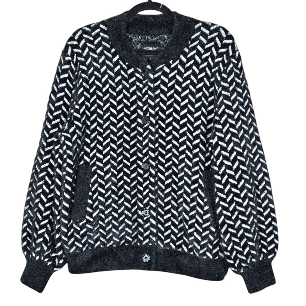 Liverpool Los Angeles Sweater Womens Small Herringbone Cardigan Cozy Soft Bomber